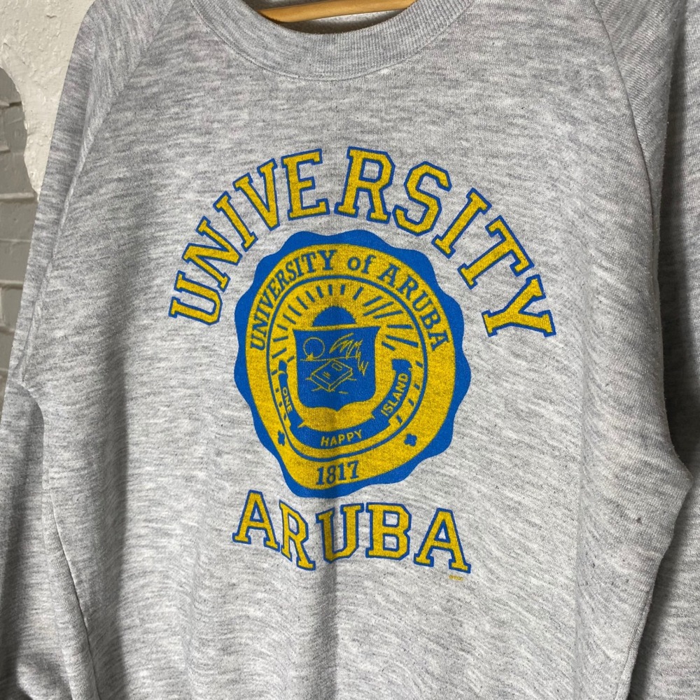 Vintage 90s University of Aruba Sweatshirt Gray Pullover Mens M - Picture 2 of 6